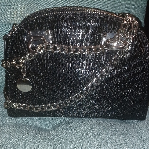 Guess Black Mini Bag with Silver Chain - Picture 1 of 15